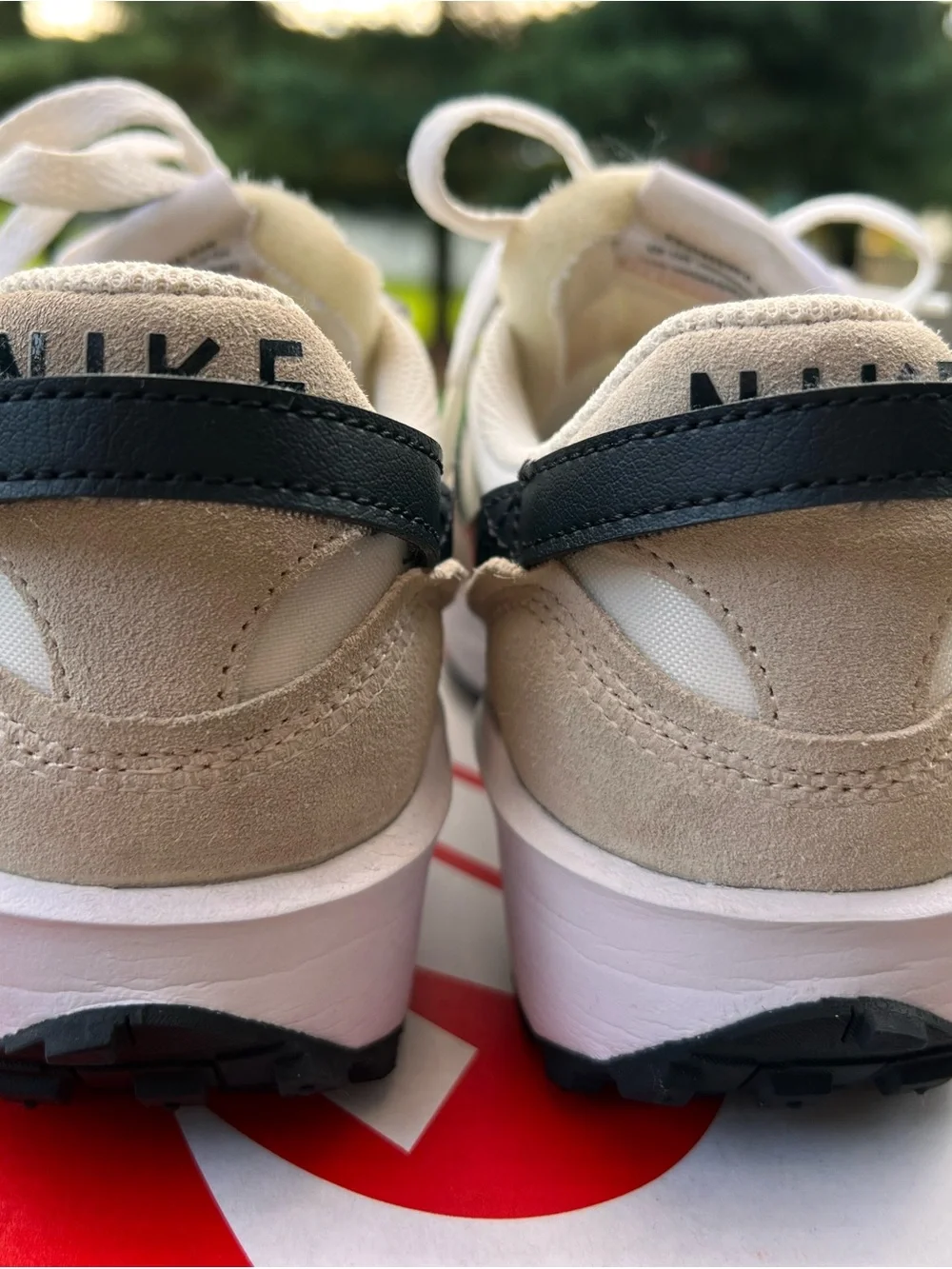 Women’s Nike Waffle Debut Sneakers - Black, Cream & Tan.